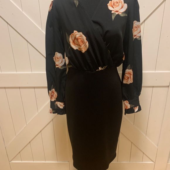 Black Floral Office Bodycon Suzy Shier Dress for Women - Picture 6 of 11